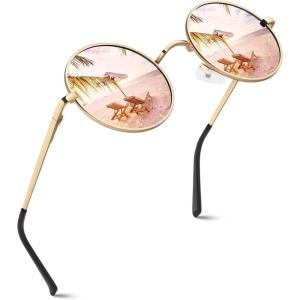 GQUEEN Lunettes de Soleil Homme et Femme Polarisées Classiques Ronde Rétro Vintage Métal Cadre Unisexe Avec Protection UV400 MEZ1(Doré Rose)