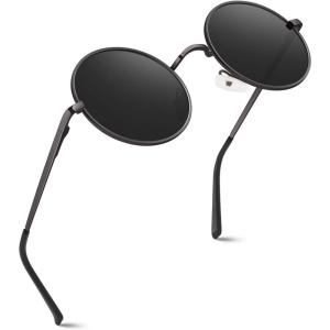 GQUEEN Lunettes de Soleil Homme et Femme Polarisées Classiques Ronde Rétro Vintage Métal Cadre Unisexe Avec Protection UV400 MEZ1(Gris Gris)