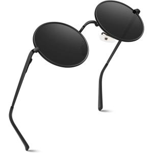 GQUEEN Lunettes de Soleil Homme et Femme Polarisées Classiques Ronde Rétro Vintage Métal Cadre Unisexe Avec Protection UV400 MEZ1(Noir Gris)