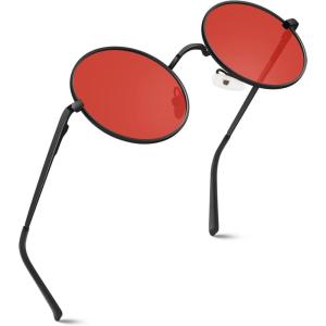 GQUEEN Lunettes de Soleil Homme et Femme Polarisées Classiques Ronde Rétro Vintage Métal Cadre Unisexe Avec Protection UV400 MEZ1(Noir Rouge)