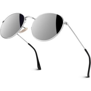GQUEEN Lunettes de Soleil Homme et Femme Polarisées Lunettes Rondes Miroir Ronde Rétro Vintage Métal Cadre pour Unisexe Avec UV400 Protection MFF7(50mm Argenté Argenté （miroir）)