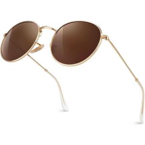 GQUEEN Lunettes de Soleil Homme et Femme Polarisées Lunettes Rondes Miroir Ronde Rétro Vintage Métal Cadre pour Unisexe Avec UV400 Protection MFF7(50mm Or Marron（en Miroir))