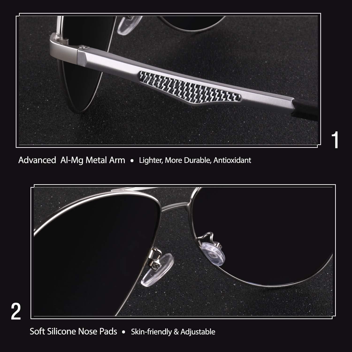 imageGQUEEN Lunettes de Soleil Homme Aviateur Premium Spring Hinges Retro AlMg Polarises Pilote MOS1Argent Argent