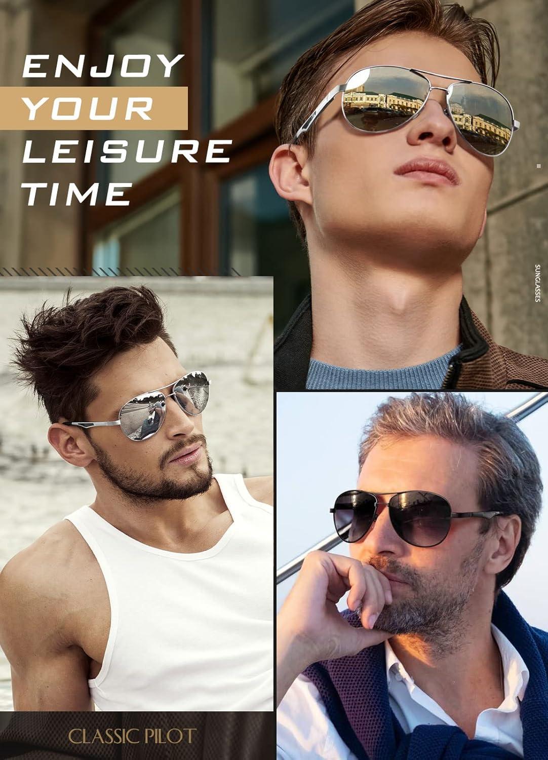 imageGQUEEN Lunettes de Soleil Homme Aviateur Premium Spring Hinges Retro AlMg Polarises Pilote MOS1Argent Argent