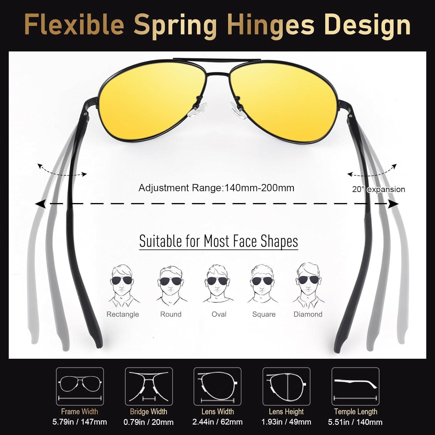 imageGQUEEN Lunettes de Soleil Homme Aviateur Premium Spring Hinges Retro AlMg Polarises Pilote MOS1Noir Jaune