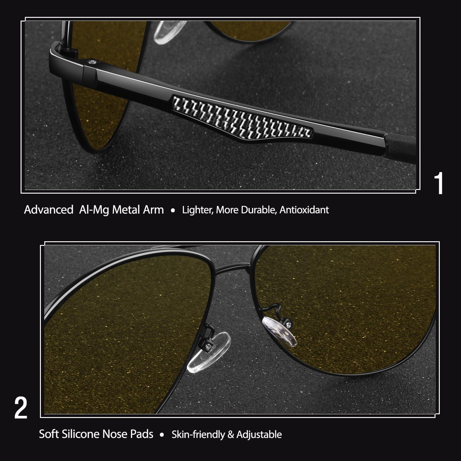 imageGQUEEN Lunettes de Soleil Homme Aviateur Premium Spring Hinges Retro AlMg Polarises Pilote MOS1Noir Jaune