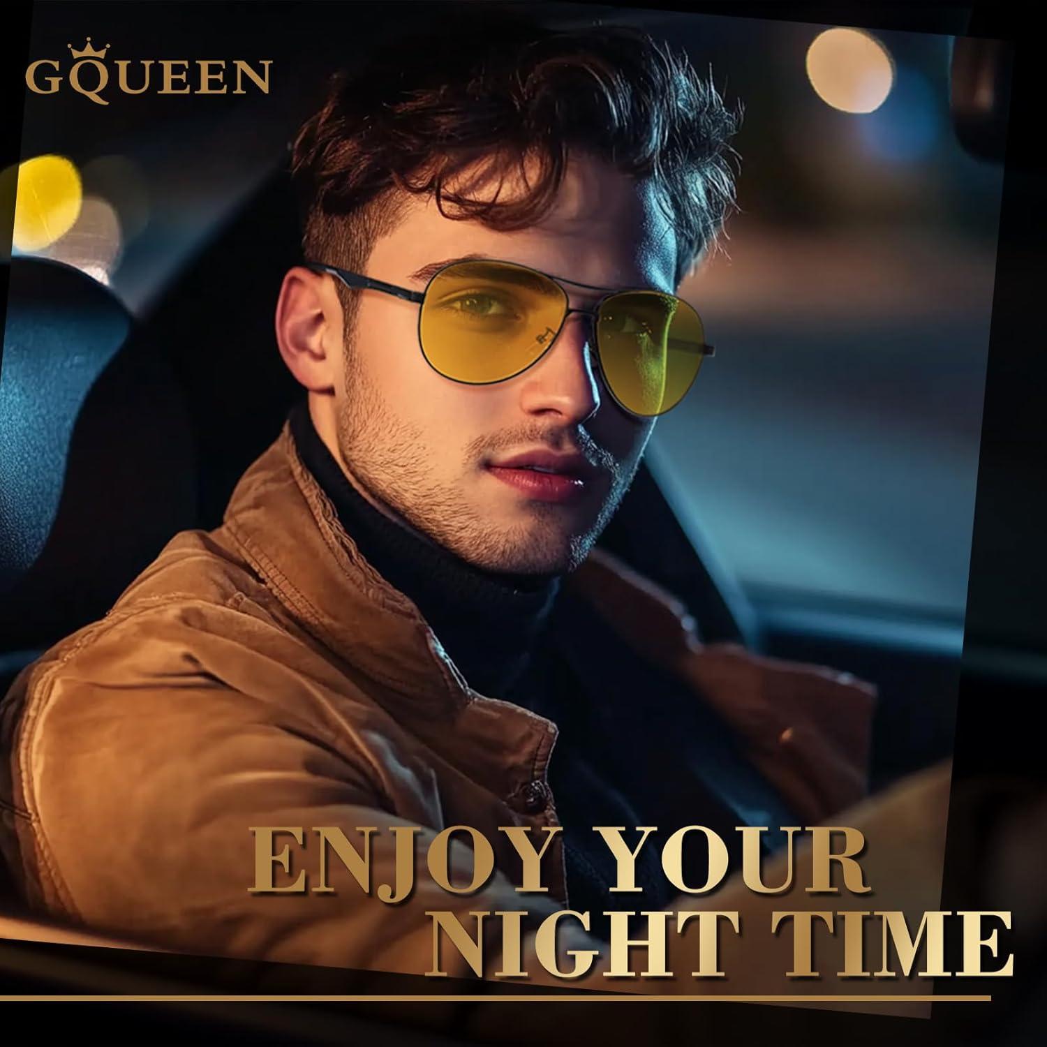 imageGQUEEN Lunettes de Soleil Homme Aviateur Premium Spring Hinges Retro AlMg Polarises Pilote MOS1Noir Jaune
