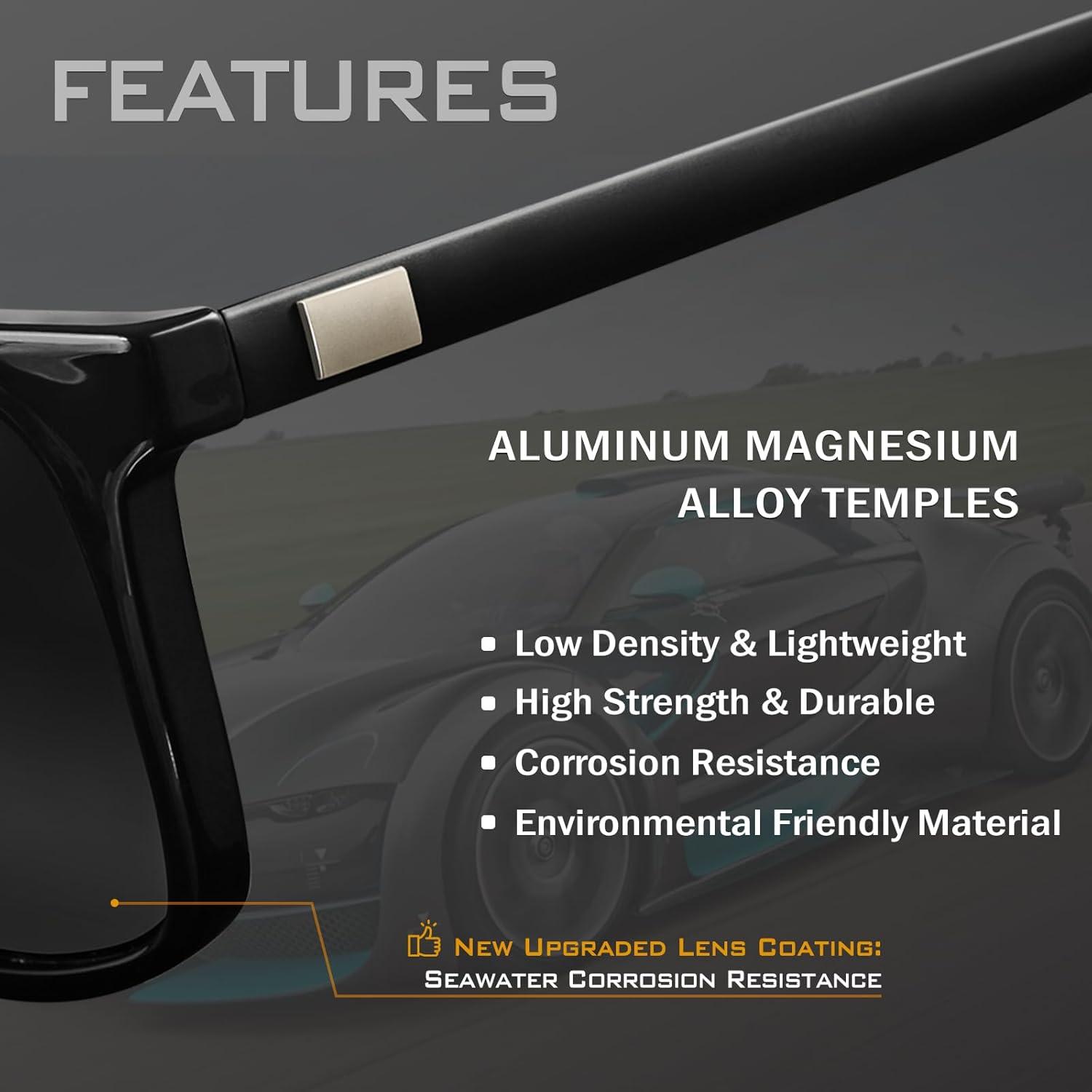 imageGQUEEN Lunettes de Soleil Homme Femme Polarise Classique Lger Almg Mtal Temples pour Conduite Pche Protection UV400 GQ332 Noir Bleu Noir Noir