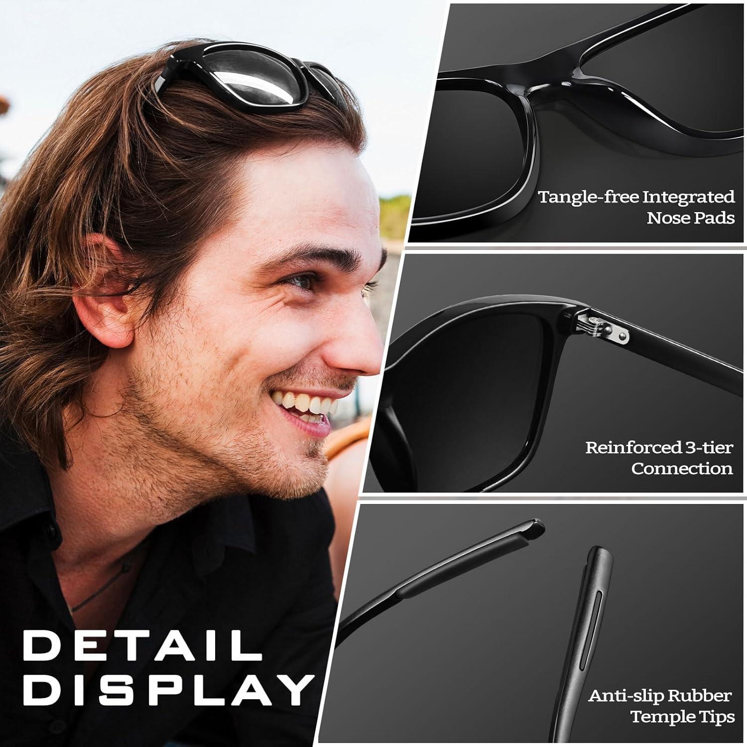 imageGQUEEN Lunettes de Soleil Homme Femme Polarise Classique Lger Almg Mtal Temples pour Conduite Pche Protection UV400 GQ332 Noir Bleu Noir Noir