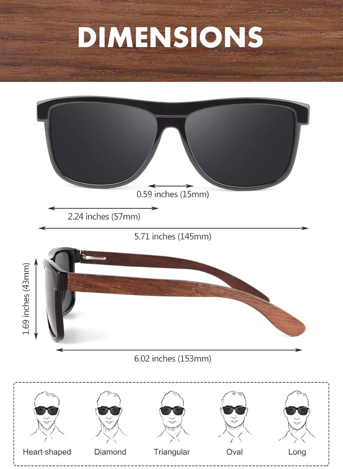 imageGQUEEN Lunettes de Soleil Polarises Classique en Bois pour Homme Femme Protection UV MOS07