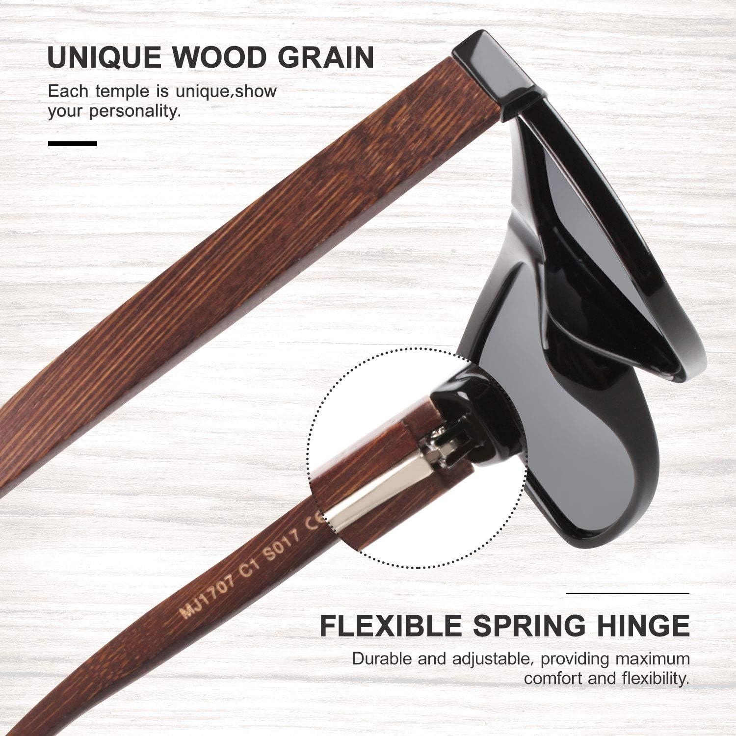 imageGQUEEN Lunettes de Soleil Polarises Classique en Bois pour Homme Femme Protection UV MOS07