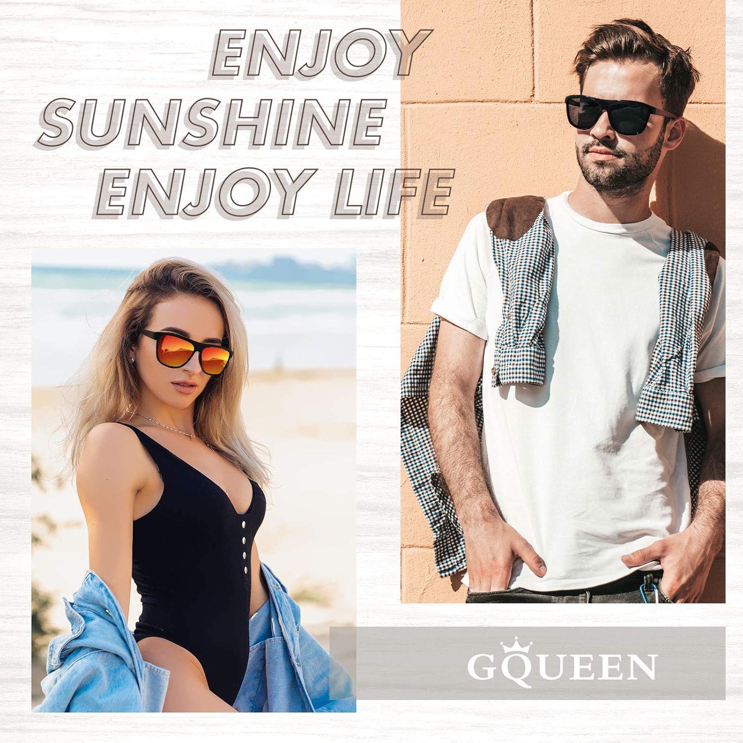 imageGQUEEN Lunettes de Soleil Polarises Classique en Bois pour Homme Femme Protection UV MOS07