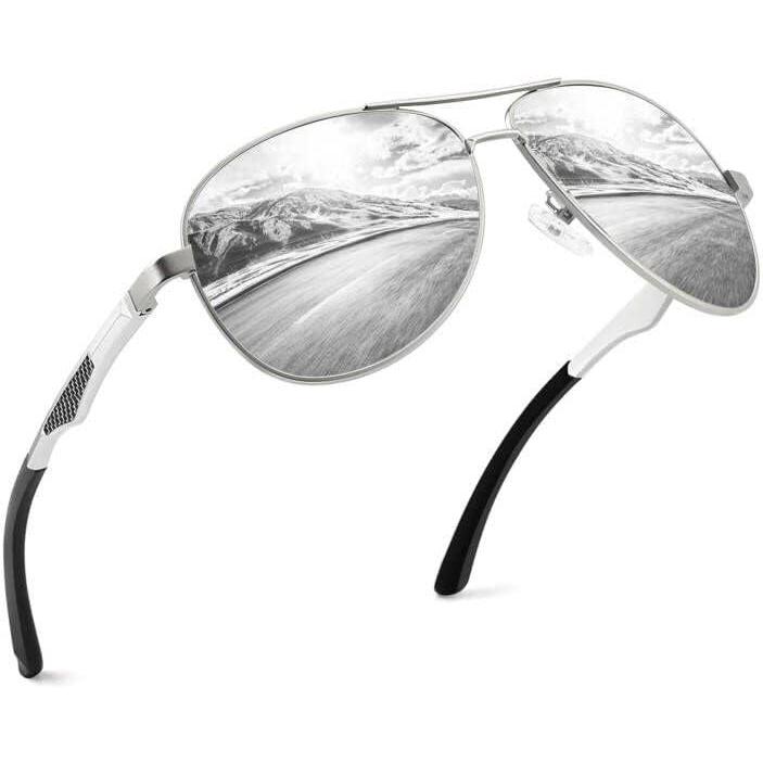 imageGQUEEN Lunettes de Soleil Homme Aviateur Premium Spring Hinges Retro AlMg Polarises Pilote MOS1Argent Argent