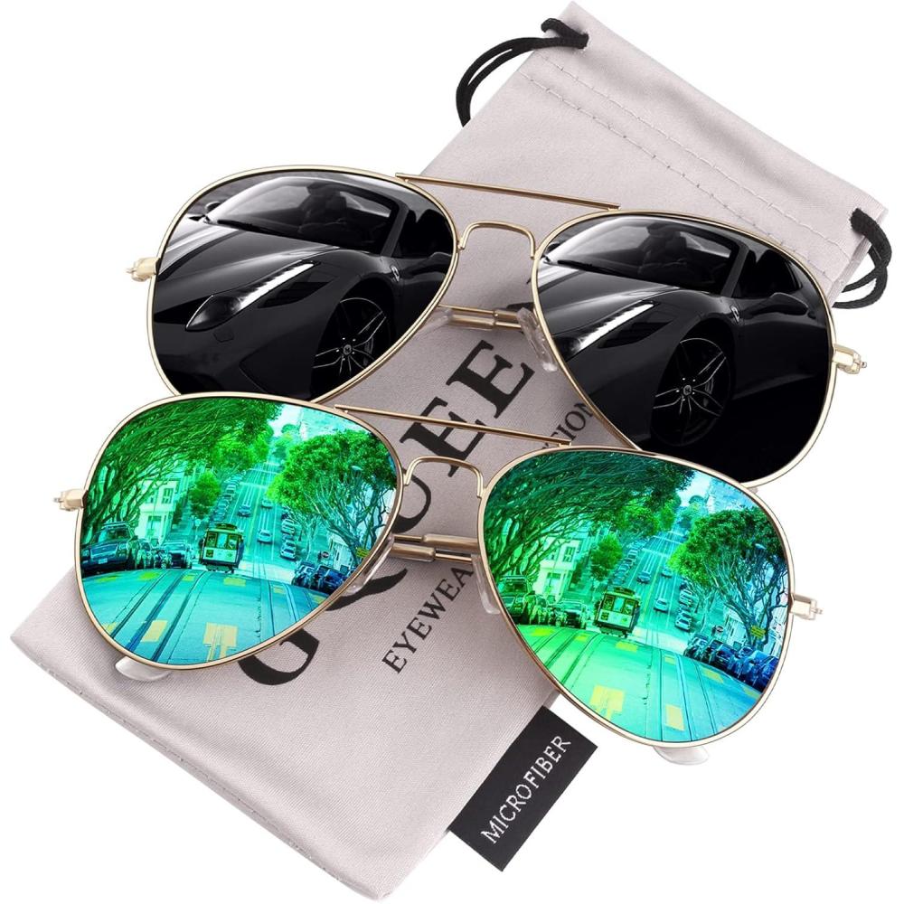 imageGQUEEN Lunettes de Soleil Homme Femme Classiques Lger Aviateur Pilote Polarises Miroir Mtal UV400 Protection pour Conduite62mm Or Gris Or Or Vert