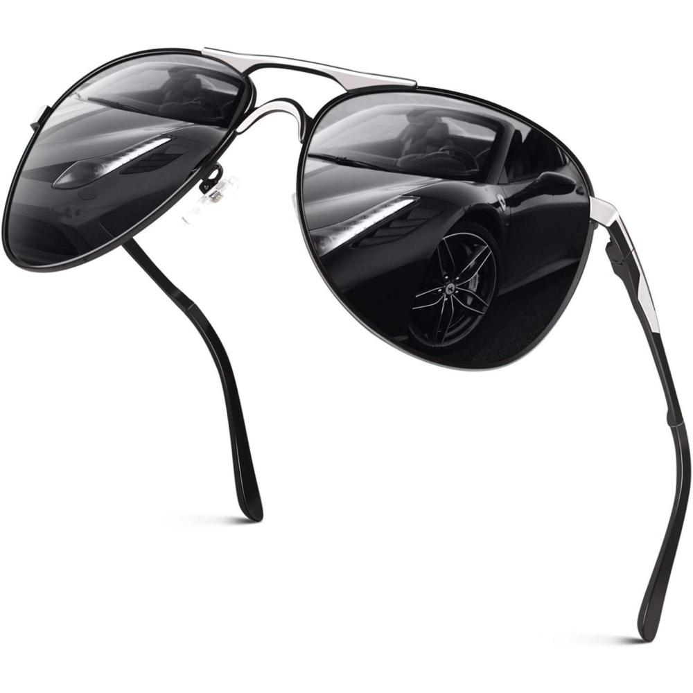 imageGQUEEN Lunettes de Soleil Homme Polarises Classique Pilote Style UV400 ProtectionGQ82MNoir CadreNoir Lentille