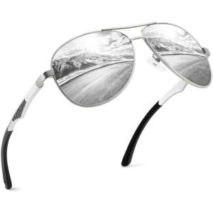 GQUEEN Lunettes de Soleil Homme Aviateur Premium Spring Hinges Retro Al-Mg Polarisées Pilote MOS1(Argenté Argenté)