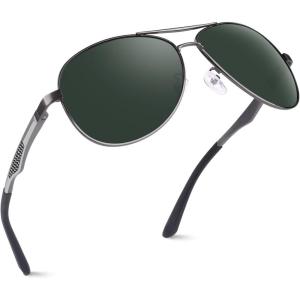 GQUEEN Lunettes de Soleil Homme Aviateur Premium Spring Hinges Retro Al-Mg Polarisées Pilote MOS1(Gris Vert)