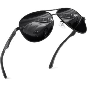 GQUEEN Lunettes de Soleil Homme Aviateur Premium Spring Hinges Retro Al-Mg Polarisées Pilote MOS1(Noir Gris)