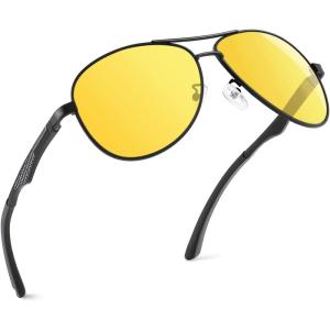 GQUEEN Lunettes de Soleil Homme Aviateur Premium Spring Hinges Retro Al-Mg Polarisées Pilote MOS1(Noir Jaune)