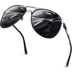 GQUEEN Lunettes de Soleil Homme Polarisées Classique Pilote Style UV400 Protection,GQ82M(Noir Cadre/Noir Lentille)
