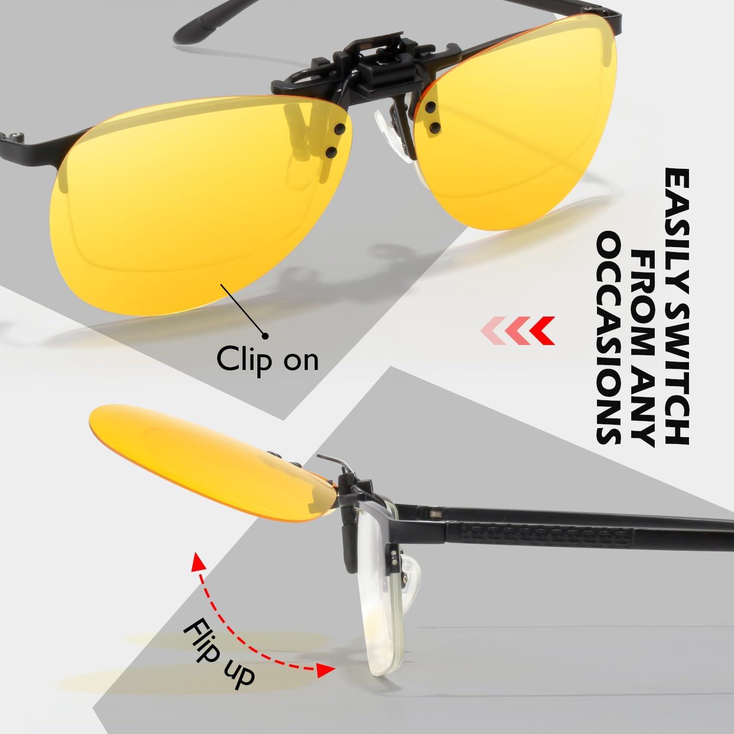 imageGQUEEN Deux Paires Clip Lunettes de Soleil Polarises lentilles AviateurVision Nocturne 2
