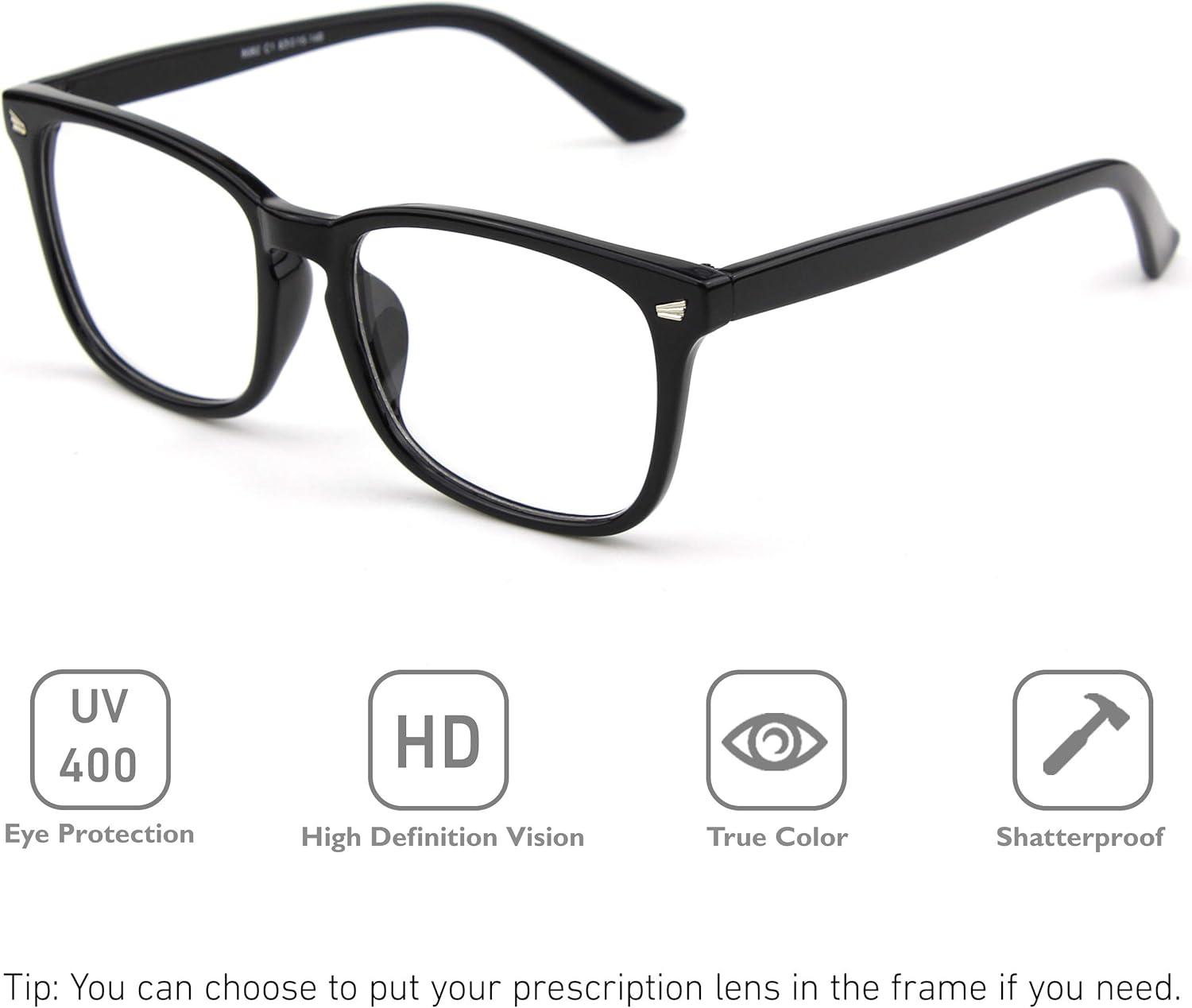 imageGQUEEN Lunettes de Vue Femme et Homme Transparente Vintage Grand Carr Monture Surdimensionn Fausse Mode Lunettes PE2Noir