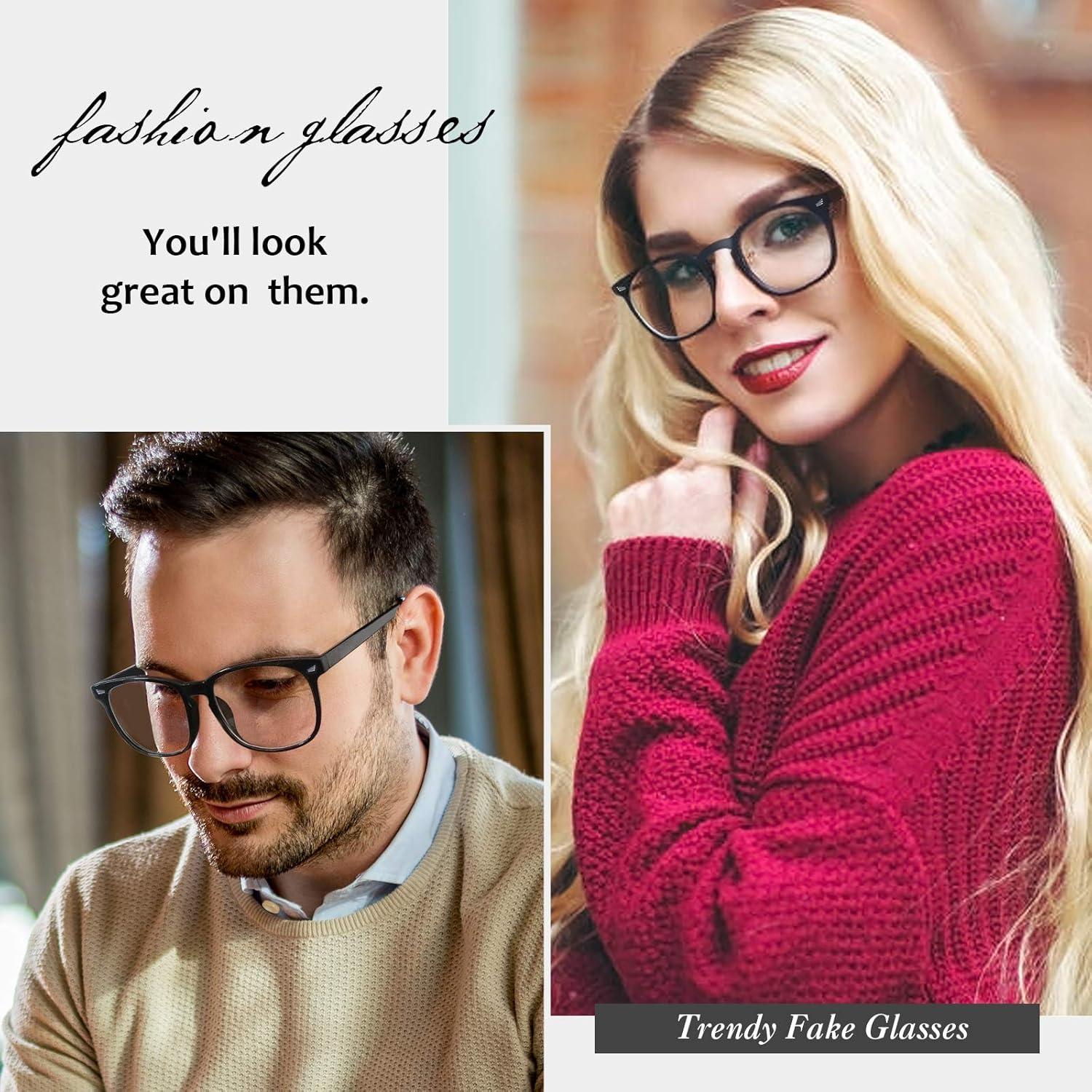 imageGQUEEN Lunettes de Vue Femme et Homme Transparente Vintage Grand Carr Monture Surdimensionn Fausse Mode Lunettes PE2Noir