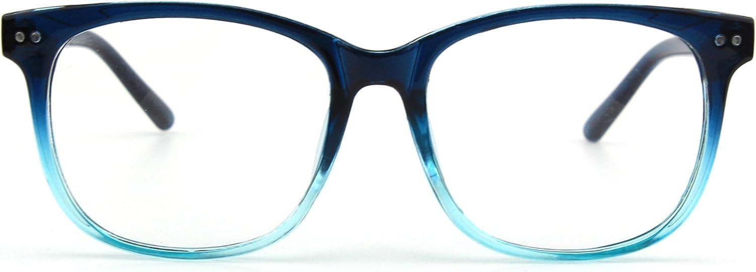 imageGQUEEN Lunettes de Vue Femme et Homme Transparente Vintage Mode Grand Carr Monture PE1Bleu