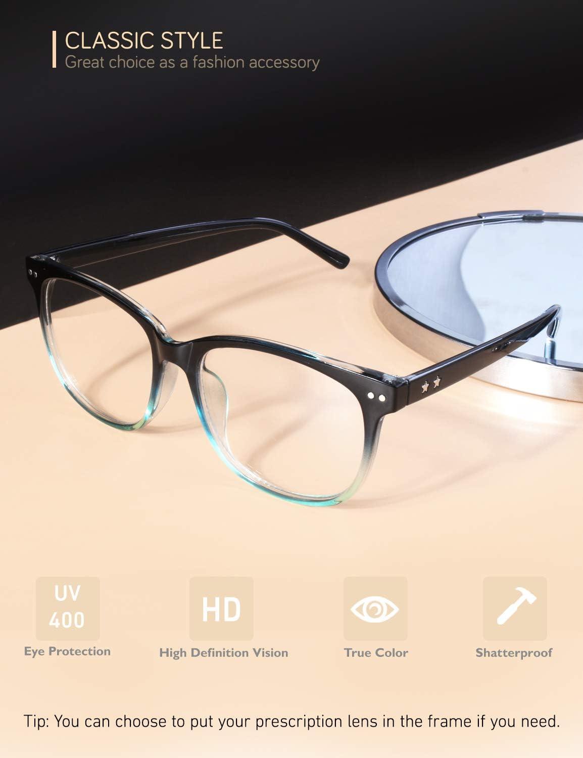imageGQUEEN Lunettes de Vue Femme et Homme Transparente Vintage Mode Grand Carr Monture PE1Bleu