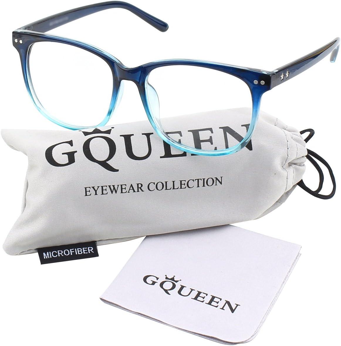 imageGQUEEN Lunettes de Vue Femme et Homme Transparente Vintage Mode Grand Carr Monture PE1Bleu