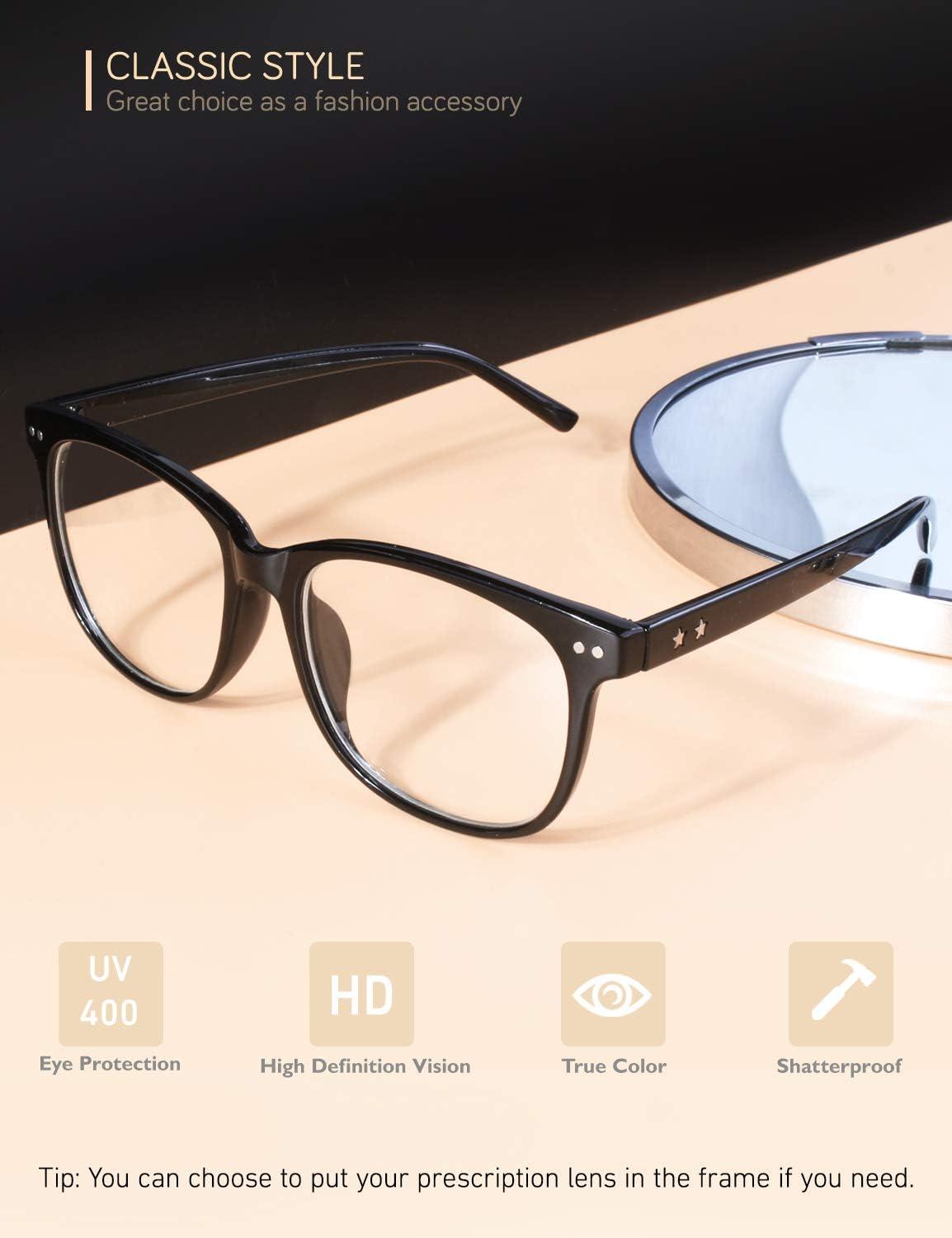 imageGQUEEN Lunettes de Vue Femme et Homme Transparente Vintage Mode Grand Carr Monture PE1Noir Brillant