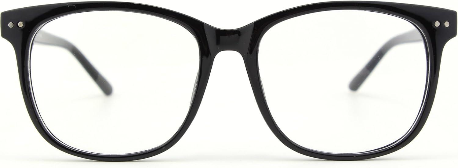 imageGQUEEN Lunettes de Vue Femme et Homme Transparente Vintage Mode Grand Carr Monture PE1Noir Brillant