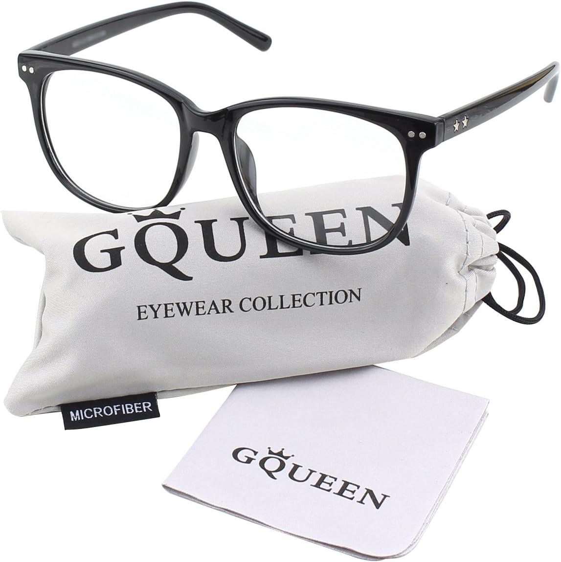 imageGQUEEN Lunettes de Vue Femme et Homme Transparente Vintage Mode Grand Carr Monture PE1Noir Brillant
