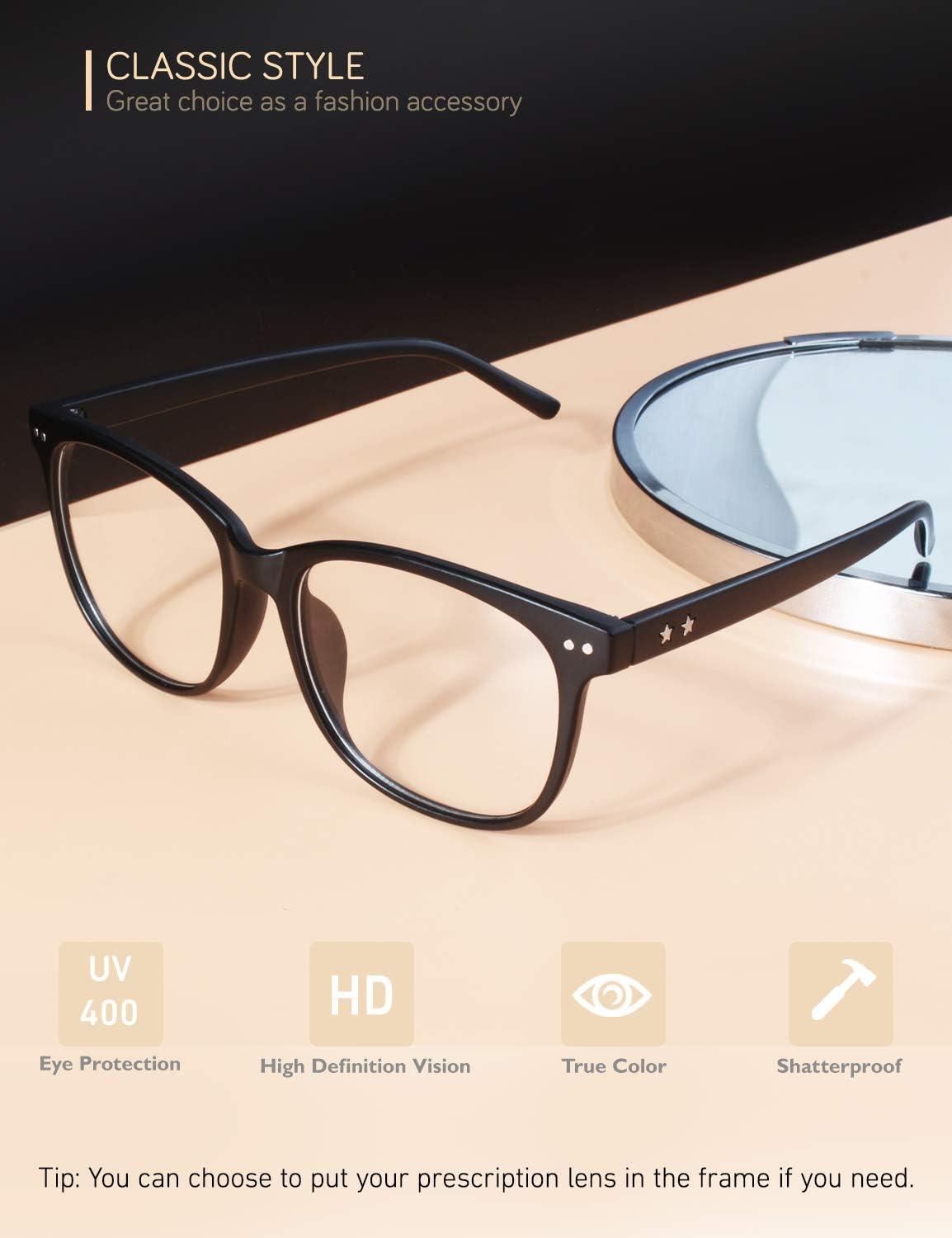 imageGQUEEN Lunettes de Vue Femme et Homme Transparente Vintage Mode Grand Carr Monture PE1Noir Mat