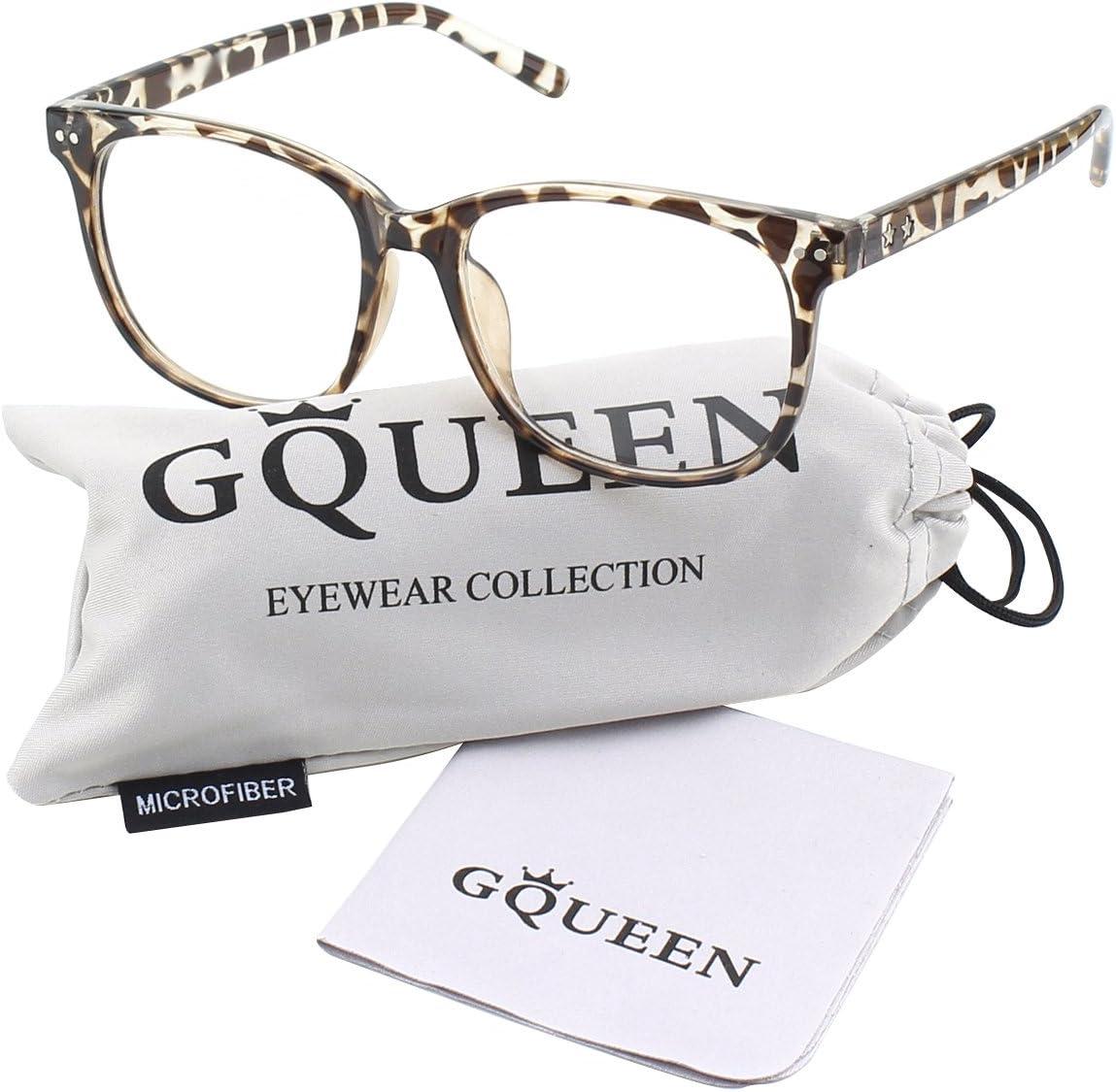 imageGQUEEN Lunettes de Vue Femme et Homme Transparente Vintage Mode Grand Carr Monture PE1Tortoise