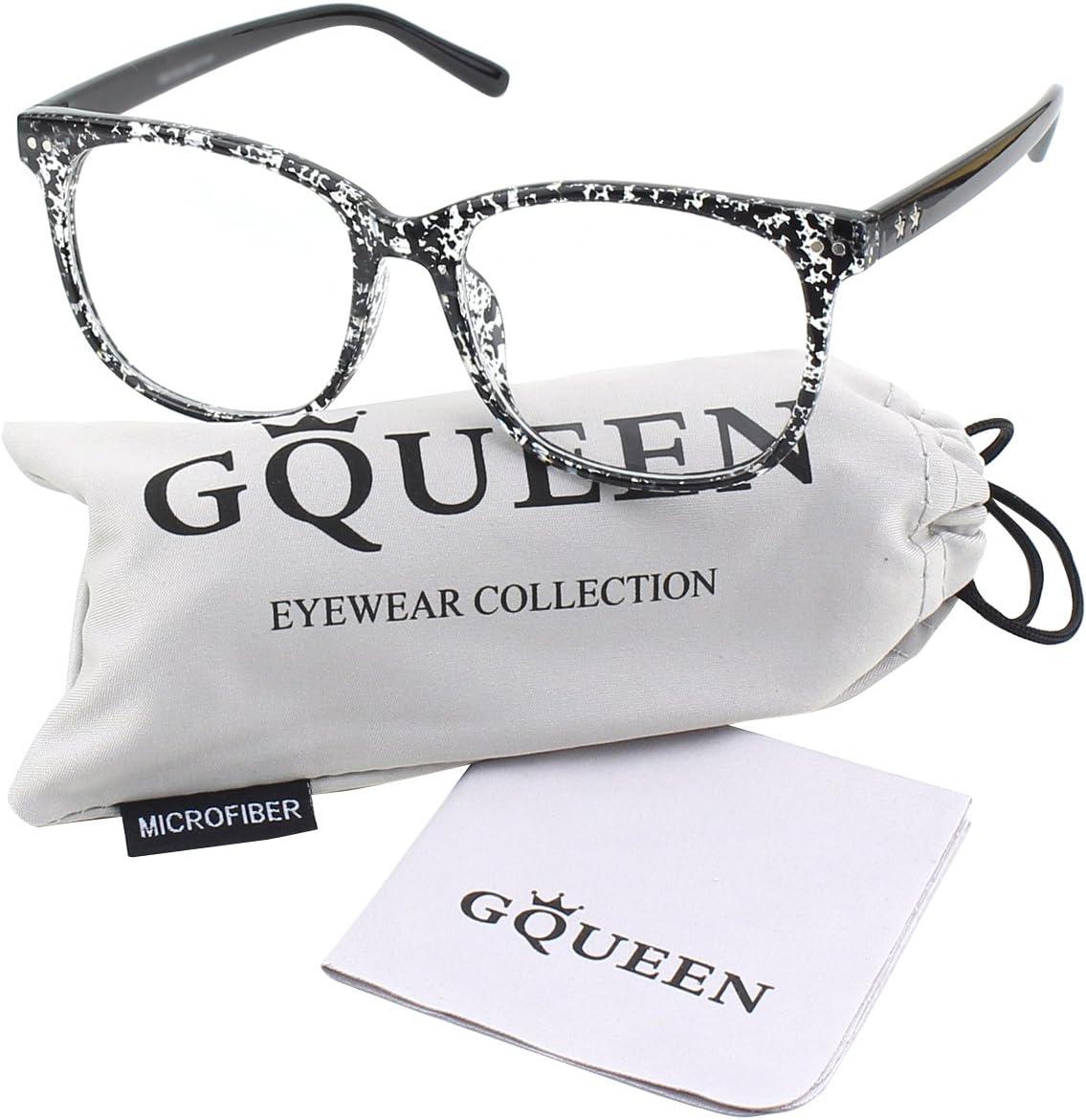 imageGQUEEN Lunettes de Vue Femme et Homme Transparente Vintage Mode Grand Carr Monture PE1Transparent With Black Spots