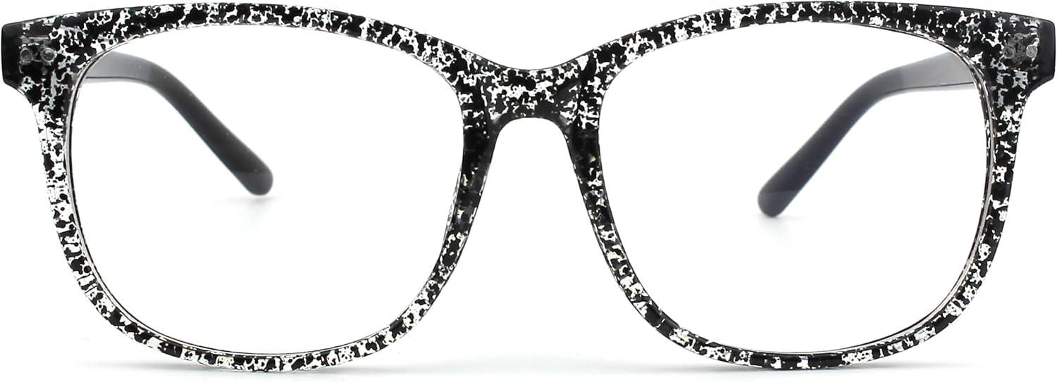 imageGQUEEN Lunettes de Vue Femme et Homme Transparente Vintage Mode Grand Carr Monture PE1Transparent With Black Spots