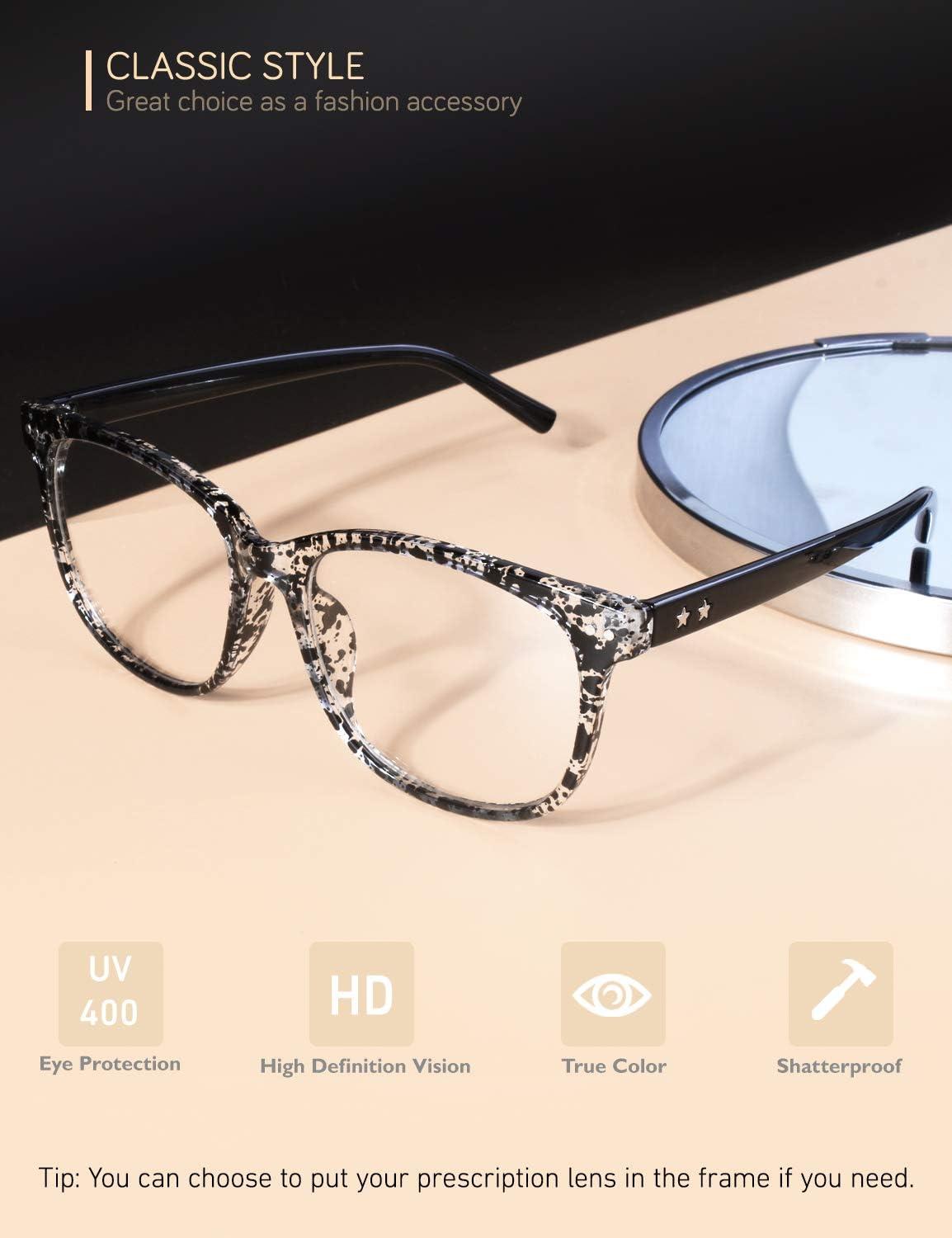 imageGQUEEN Lunettes de Vue Femme et Homme Transparente Vintage Mode Grand Carr Monture PE1Transparent With Black Spots
