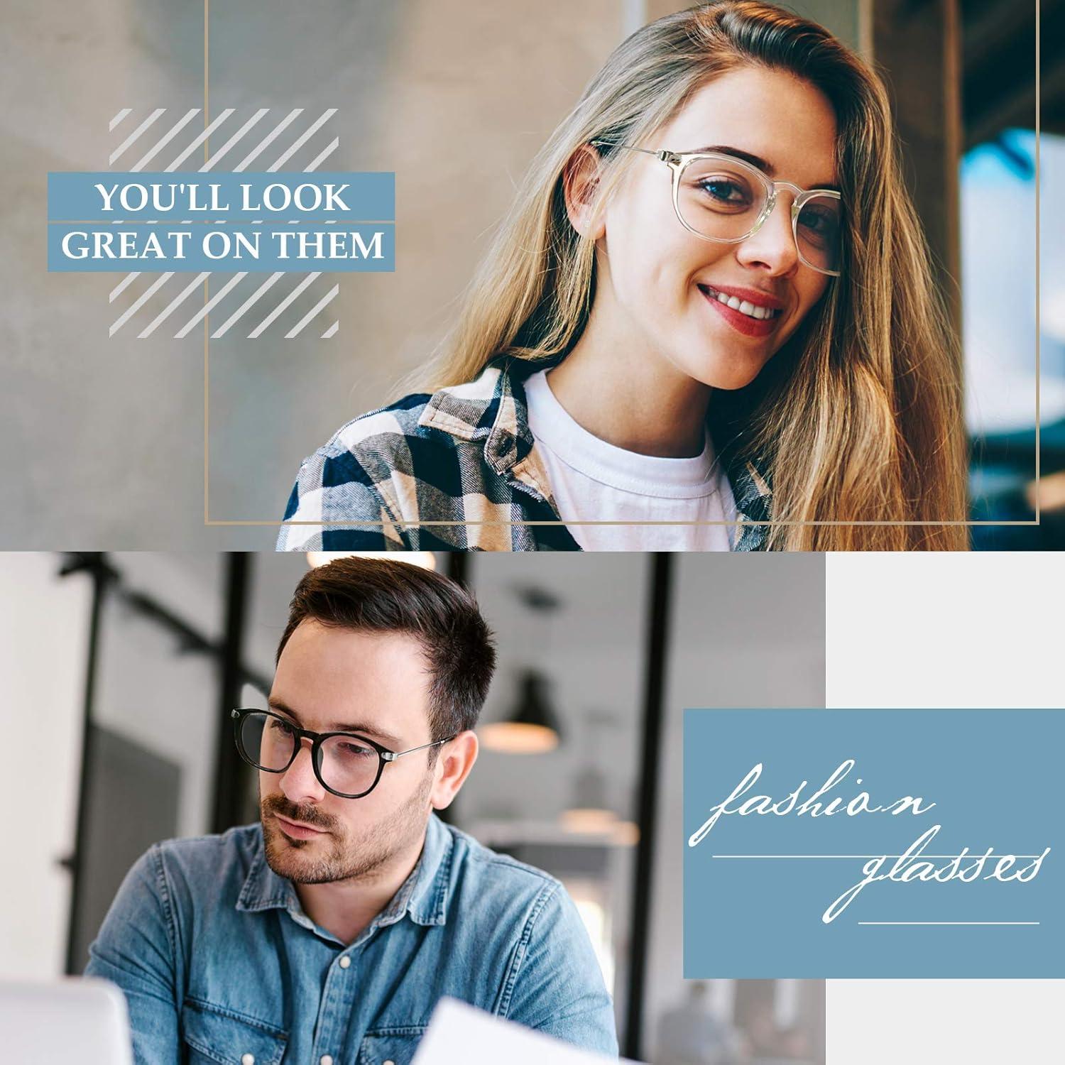 imageGQUEEN Montures Lunettes de Vue Homme Femme Ronde Mode Transparente Fausse Lunettes UV400 PE8