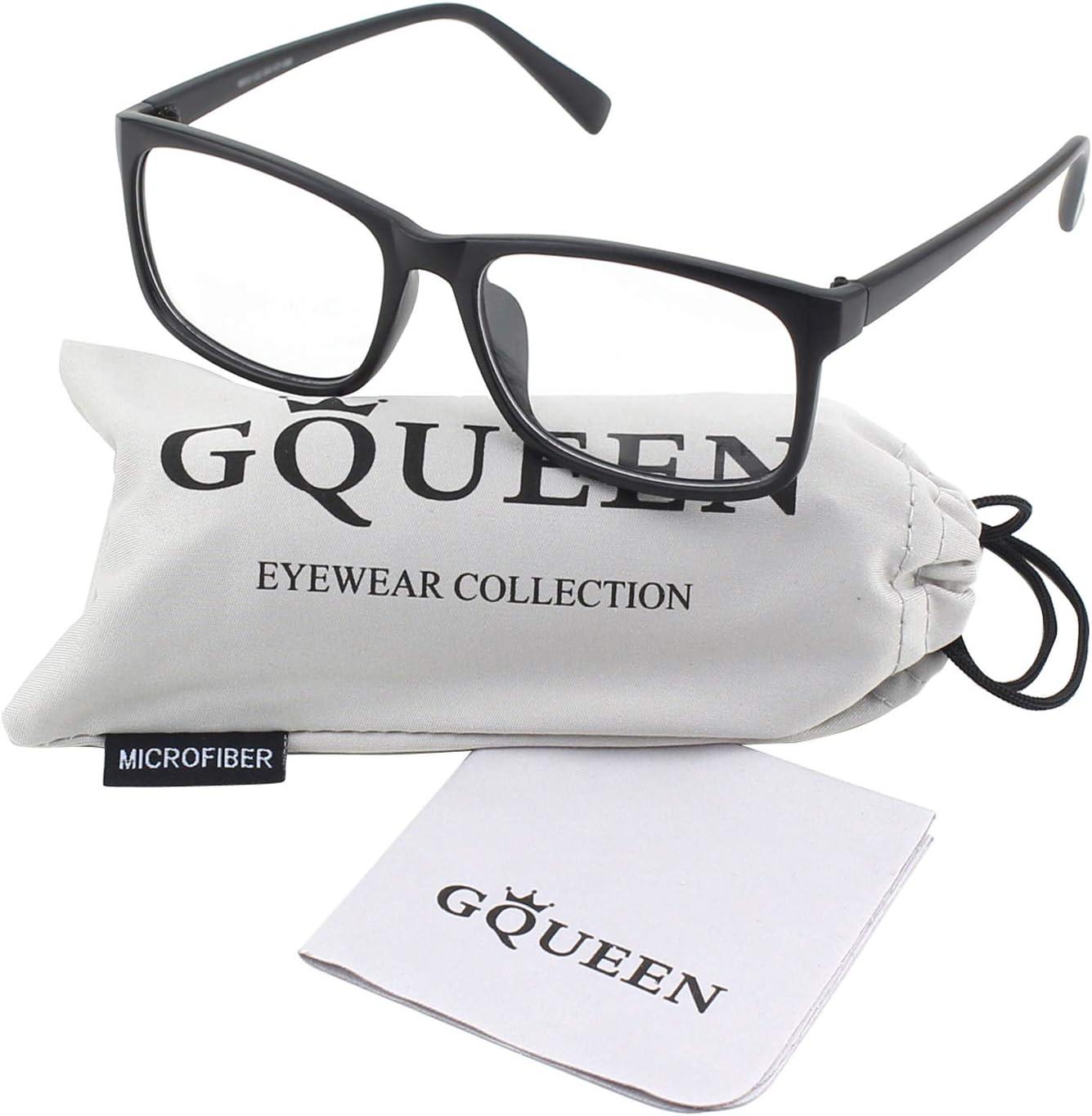 imageGQUEEN Montures de Lunettes Homme Femme Classique Transparente Rectangulaire Vintage Cadre Fausse Lunettes UV400Mat Noir