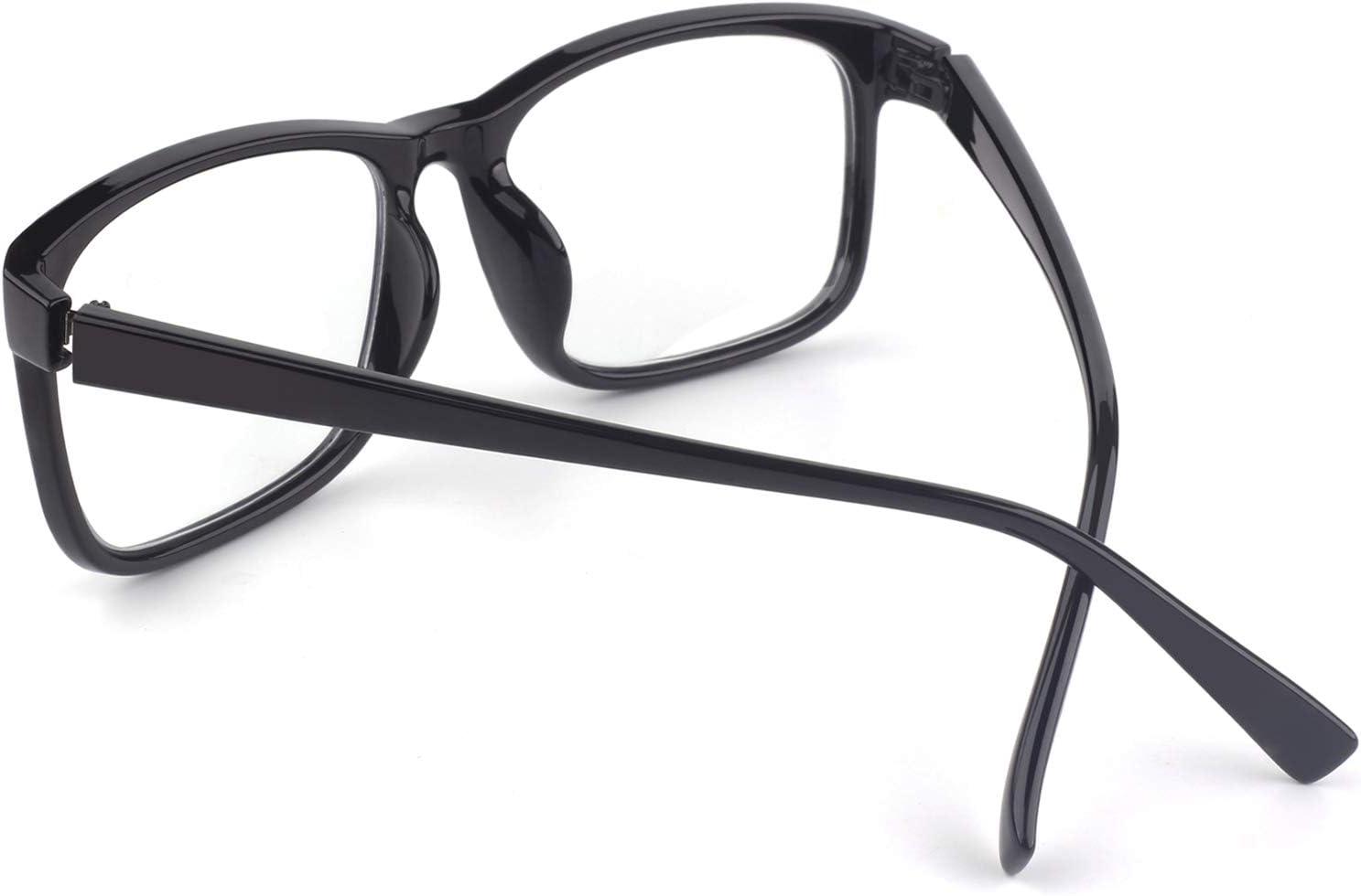 imageGQUEEN Montures de Lunettes Homme Femme Classique Transparente Rectangulaire Vintage Cadre Fausse Lunettes UV400Noir Brillant