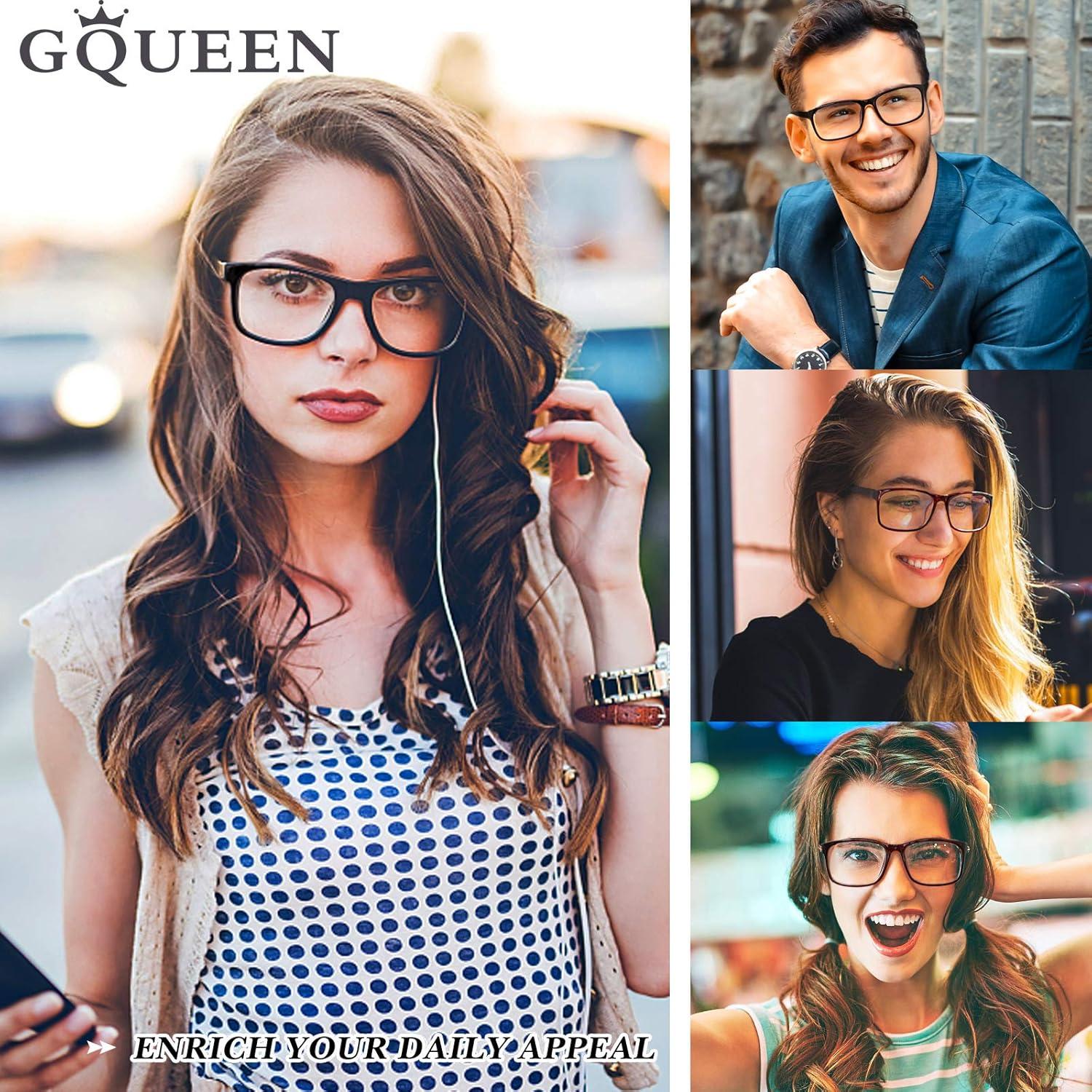 imageGQUEEN Montures de Lunettes Homme Femme Classique Transparente Rectangulaire Vintage Cadre Fausse Lunettes UV400Noir Brillant