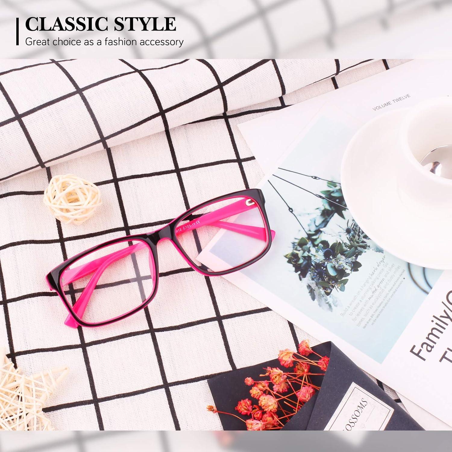 imageGQUEEN Montures de Lunettes Homme Femme Classique Transparente Rectangulaire Vintage Cadre Fausse Lunettes UV400Noir Rose