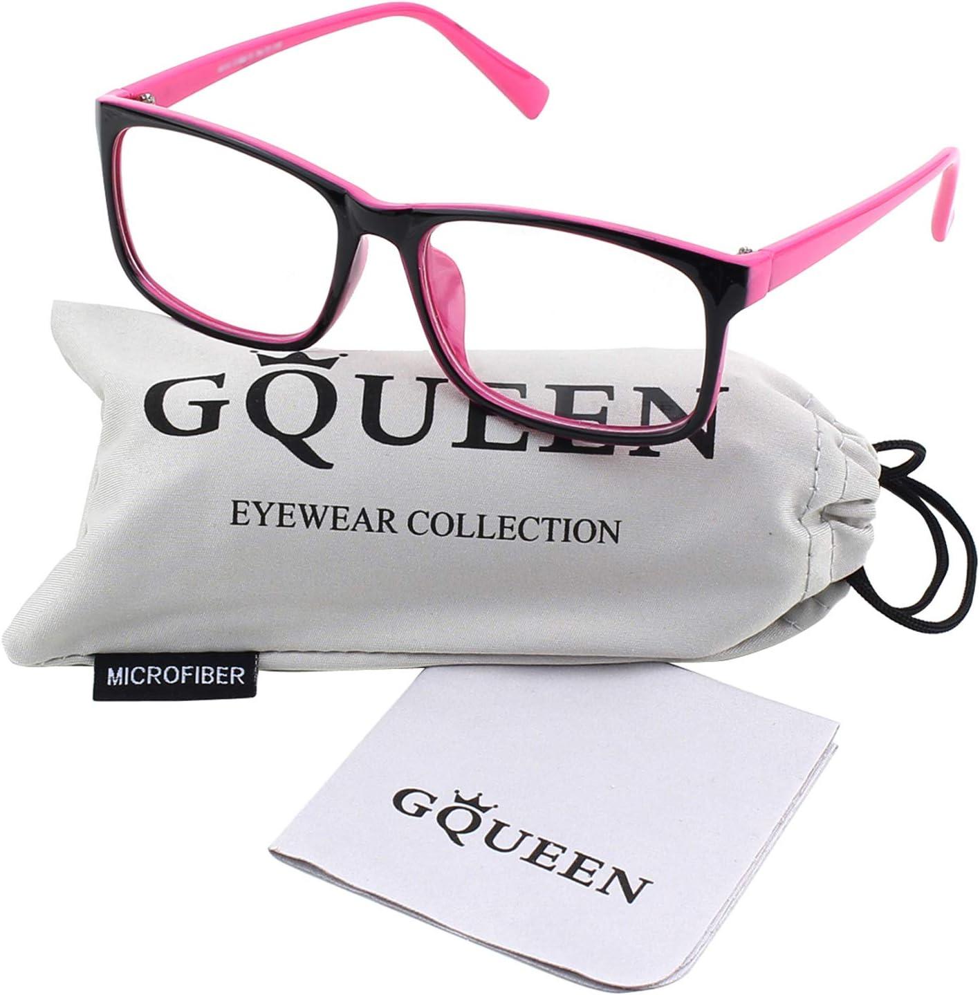 imageGQUEEN Montures de Lunettes Homme Femme Classique Transparente Rectangulaire Vintage Cadre Fausse Lunettes UV400Noir Rose