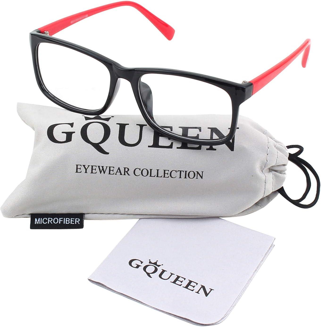 imageGQUEEN Montures de Lunettes Homme Femme Classique Transparente Rectangulaire Vintage Cadre Fausse Lunettes UV400Noir Rouge