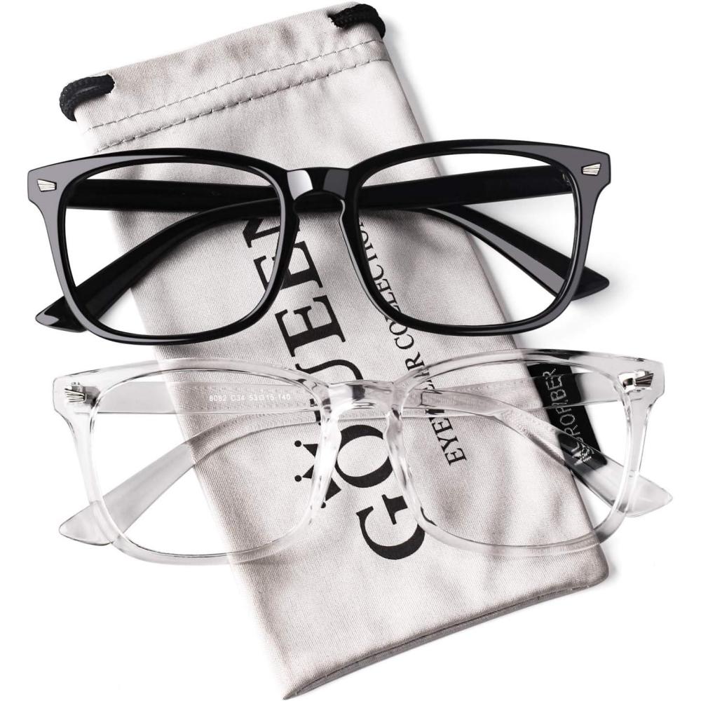 imageGQUEEN Lunettes de Vue Femme et Homme Transparente Vintage Grand Carr Monture Surdimensionn Fausse Mode Lunettes PE20 Noir Mat  Transparent