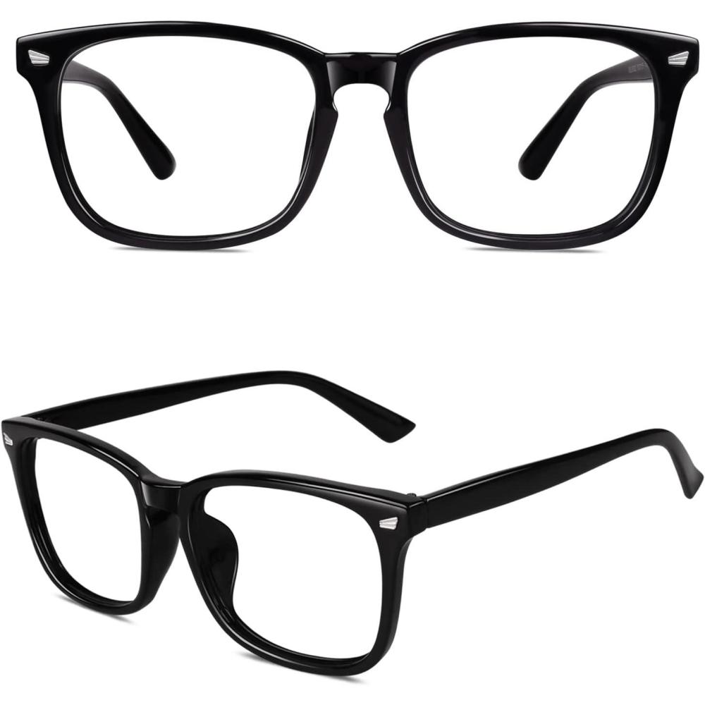 imageGQUEEN Lunettes de Vue Femme et Homme Transparente Vintage Grand Carr Monture Surdimensionn Fausse Mode Lunettes PE2Noir