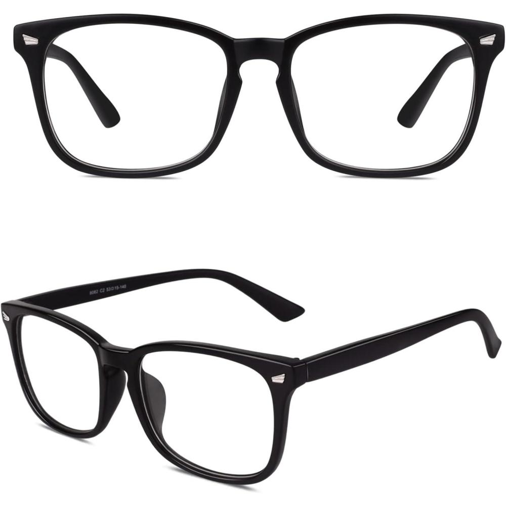 imageGQUEEN Lunettes de Vue Femme et Homme Transparente Vintage Grand Carr Monture Surdimensionn Fausse Mode Lunettes PE2Noir Mat