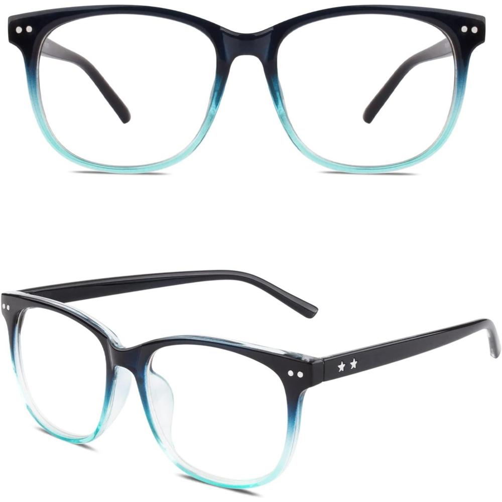 imageGQUEEN Lunettes de Vue Femme et Homme Transparente Vintage Mode Grand Carr Monture PE1Bleu