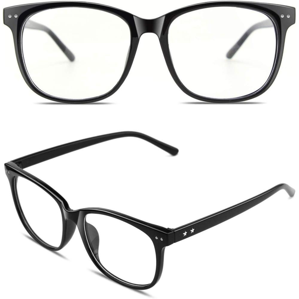 imageGQUEEN Lunettes de Vue Femme et Homme Transparente Vintage Mode Grand Carr Monture PE1Noir Brillant